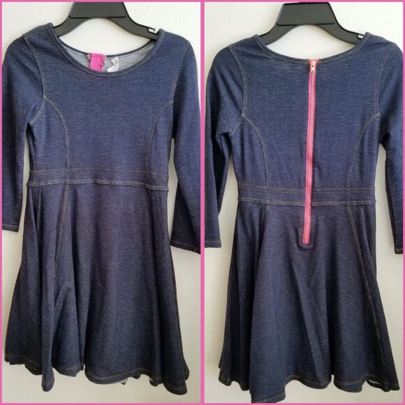 Girls Denim Dress ✦ Fabkids XL ✦ Pink Contrast Back Zip ✦ 3/4 Sleeve ✦ EUC - Picture 3 of 5